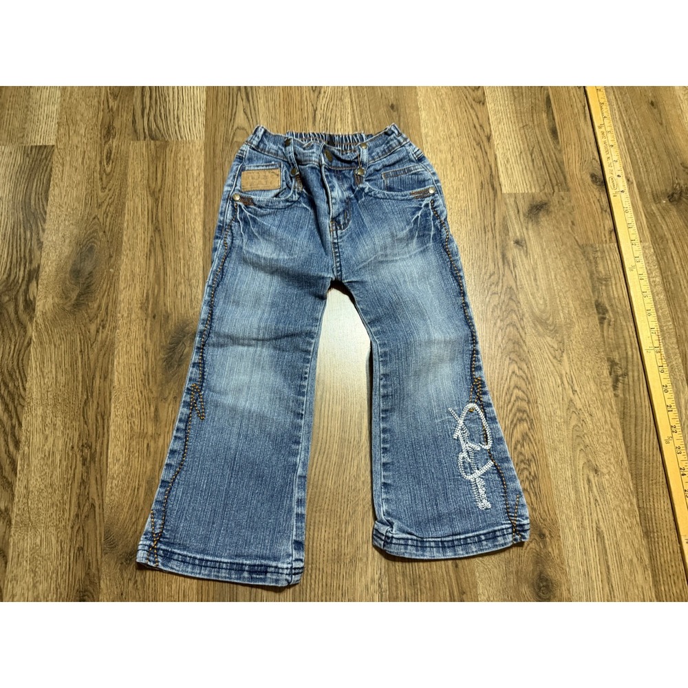 FUBU Jeans Girl Size 4T Blue Denim Flare The Collection Rhinestone Logo